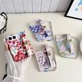 iPhone Duo Embossed Watercolor Floral Case with Wrist Strap - Red