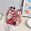 iPhone Duo Embossed Watercolor Floral Case with Wrist Strap - Red