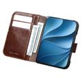 iPhone Fold Qialino Classic Wallet Leather Case - Dark Brown