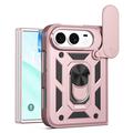 iPhone Fold Rotary Ring Hybrid Case with Camera Shield - Rose Gold