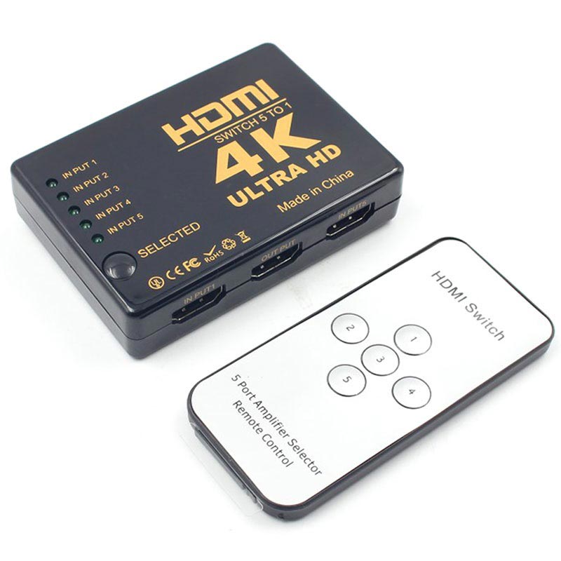 5in1 4K Ultra HD HDMI Switcher with Remote Control Black