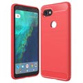 Google Pixel 2 XL Brushed TPU Case - Carbon Fiber - Red