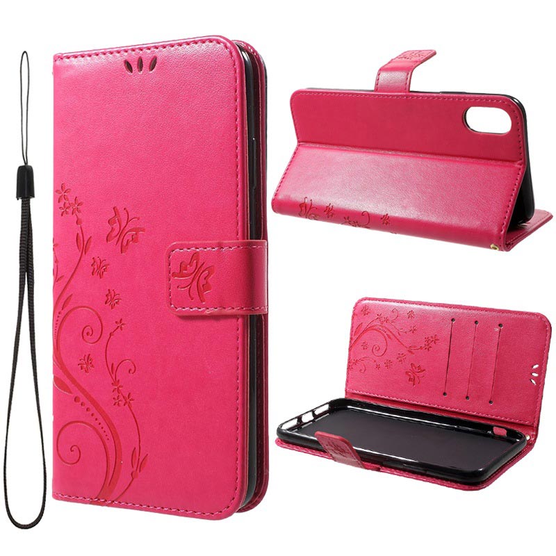 Butterfly Series iPhone XR Wallet Case Hot Pink
