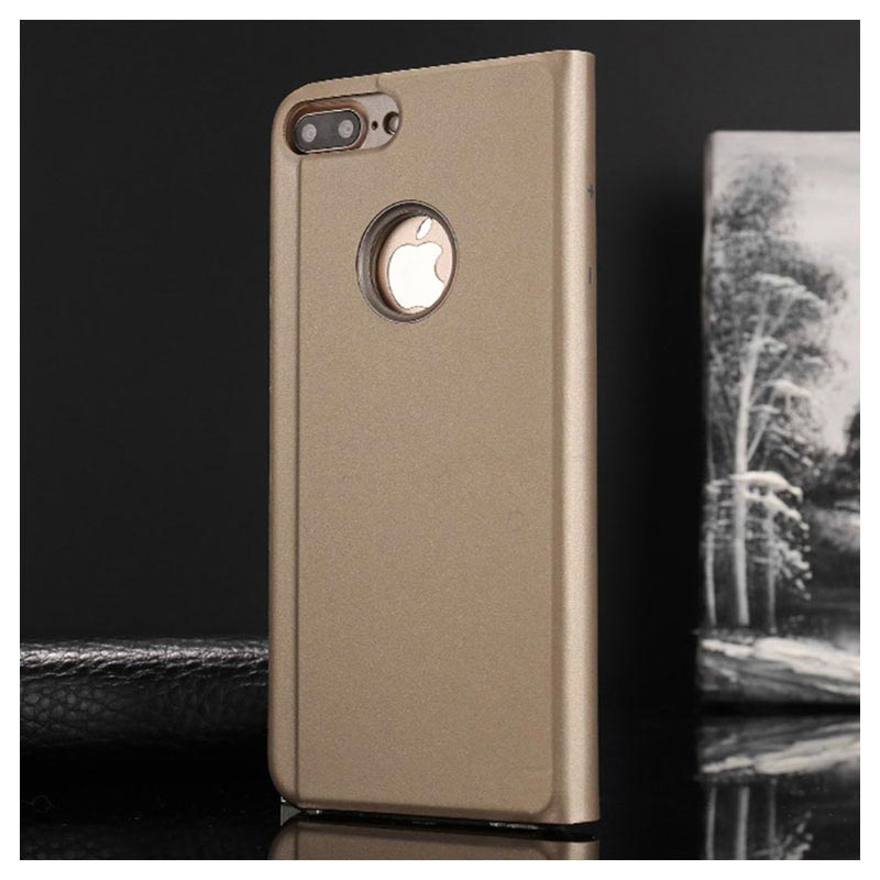Luxury Series Mirror View iPhone 7 Plus / 8 Plus Flip Case Gold