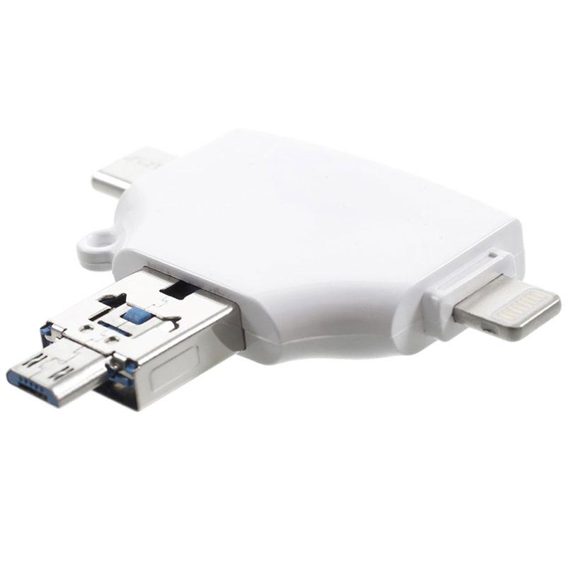 4-in-1 Multifunctional MicroSD/SD Card Reader - White
