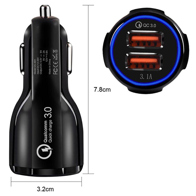 Quick Charge 3.0 30W Fast Car Charger DC-681 - 2 x USB - Black