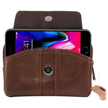 Universal Dual Pocket Horizontal Holster Leather Case - Brown