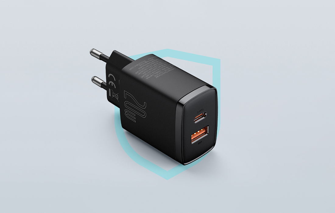 Baseus Compact Wall Charger 20W - USB-C PD3.0, USB QC3.0 - Black